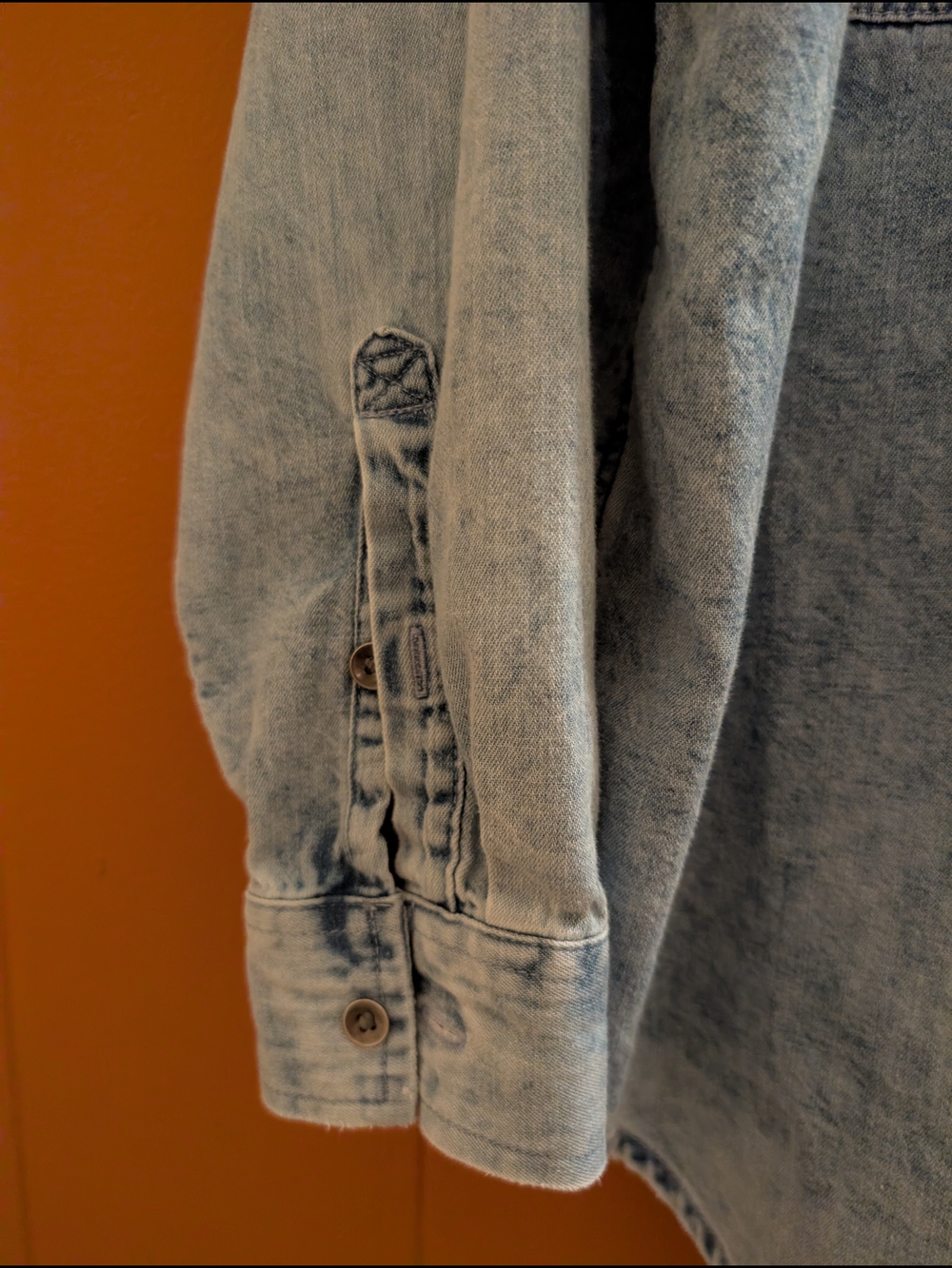 90s AERIE Light Acid Wash Oversized Denim Button Up Moto Grunge Shirt Jacket XS - Picture 6 of 15